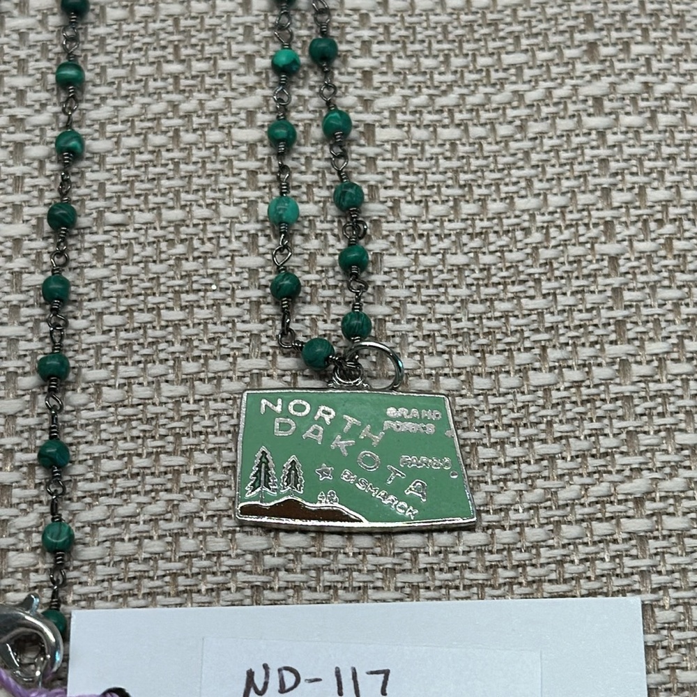 Handmade by Violette Grace State Charm Necklace North Dakota #117